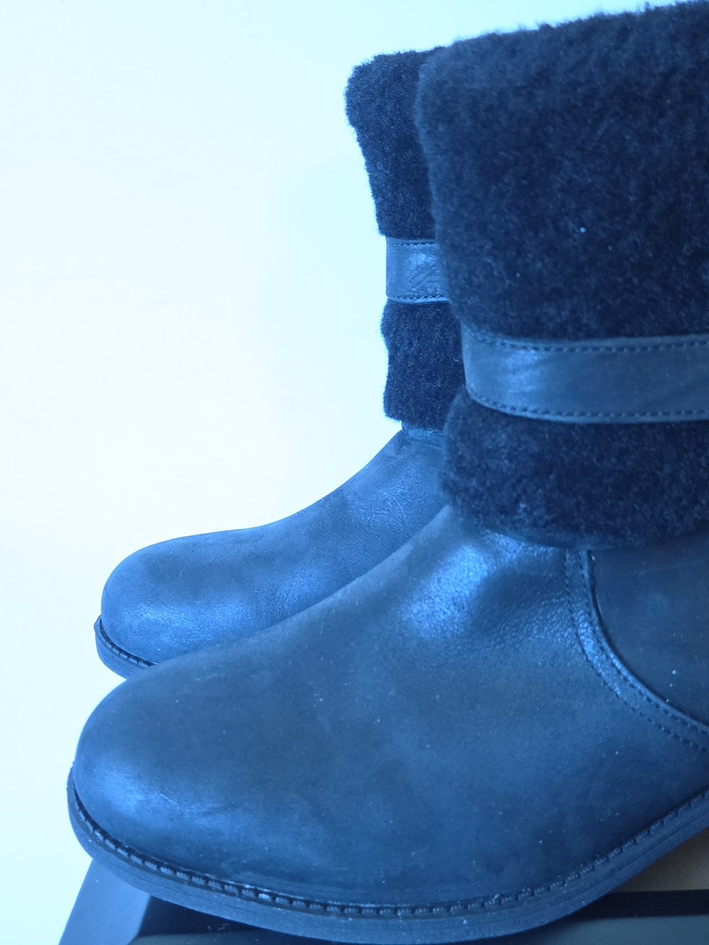 UGG Black Shearling Cuff Leather Ankle Boots
